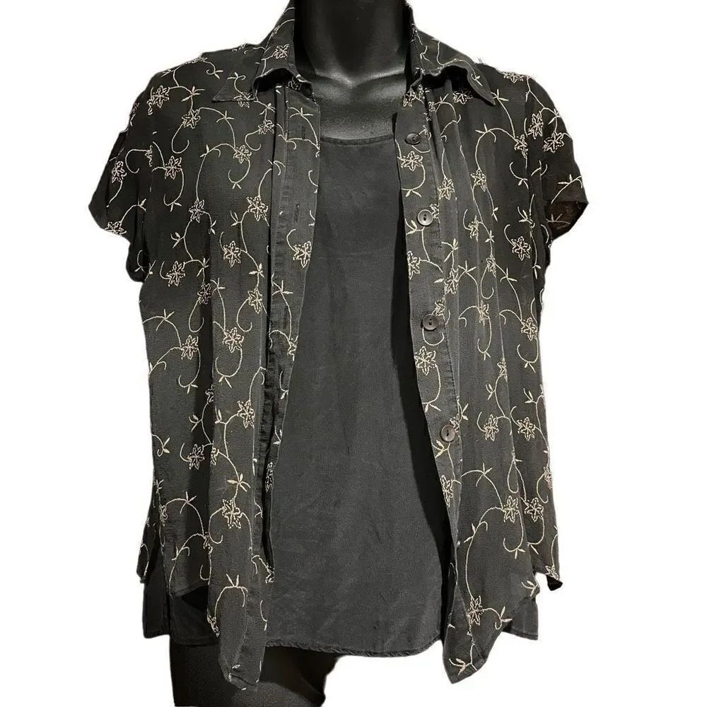 NYC Design Co. Twofer Silk Cami & Button Shirt Women’s Small